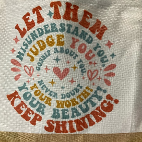 Let Them Canvas Tote Bag Large Capacity 15 X 18 X 5 Natural Linen Tan Bottom - Picture 3 of 7